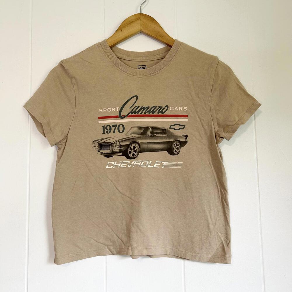 Chevrolet Camaro 1970 Car Beige Short Sheeve Cropped Top T-shirt Women's Medium